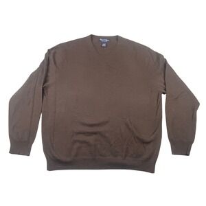 Davis & Squire Mens XXL Brown Extra Fine Merino Wool V-Neck Sweater RN 75343